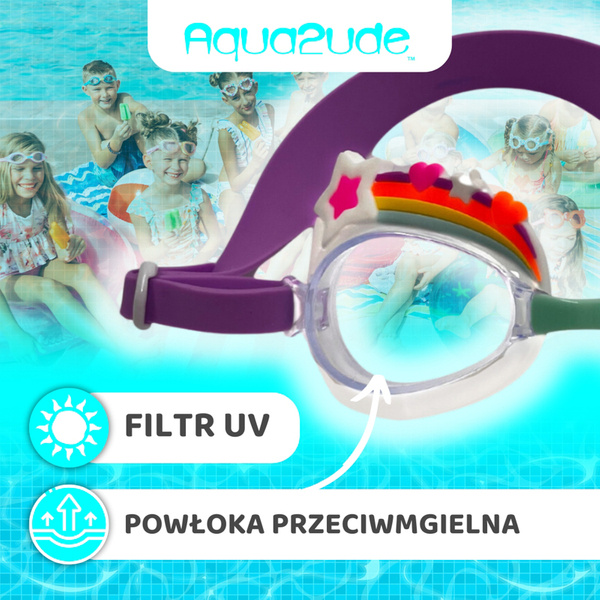 Aqua2ude Okulary do pływania dla dzieci nieparujące – okularki pływackie na basen Tęcza z gwiazdkami 3+