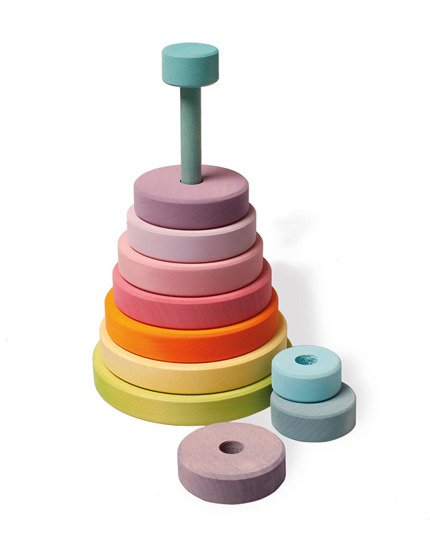 Grimm’s Wieża drewniana dla dzieci 10 krążków – wieża Montessori zabawka układanka Pastelowa 1+