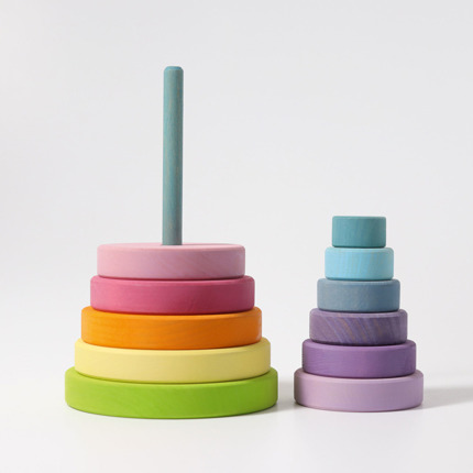 Grimm’s Wieża drewniana dla dzieci 10 krążków – wieża Montessori zabawka układanka Pastelowa 1+