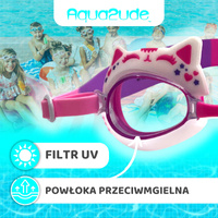 Aqua2ude Okulary do pływania dla dzieci nieparujące – okularki pływackie na basen Kotek różowy 3+
