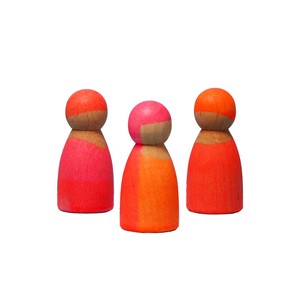 Grimm’s Przyjaciele Drewniane figurki do zabawy dla dzieci – drewniane ludziki Montessori 3 szt. Neon Pink