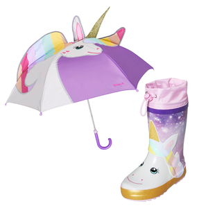Zestaw przeciwdeszczowy dla dzieci parasol i kalosze Jednorożec, Playshoes