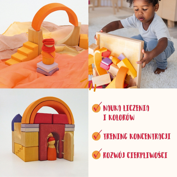 Grimm’s Kolory pustyni Układanka drewniana w ramce – klocki drewniane Montessori dla rocznego dziecka
