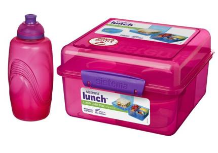 Lunch box Max 2l & BONUS Butelka 385 ml, różowy, Sistema