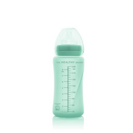 Szklana butelka ze smoczkiem M, 240 ml, miętowa, Everyday Baby
