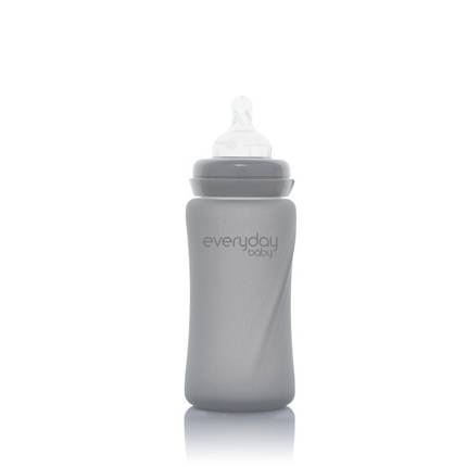Szklana butelka ze smoczkiem M, 240 ml, szara, Everyday Baby