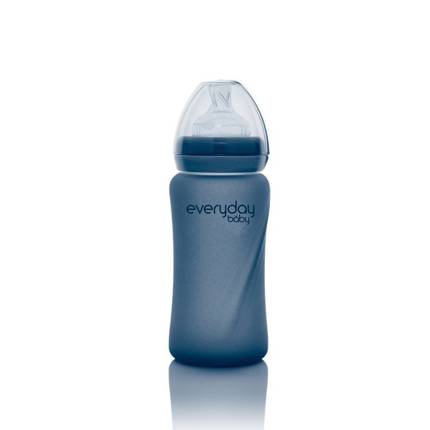 Szklana butelka ze smoczkiem M reagująca na temperaturę, 240 ml, borówkowa, Everyday Baby