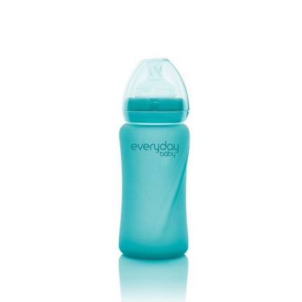Szklana butelka ze smoczkiem M reagująca na temperaturę, 240 ml, turkusowa, Everyday Baby