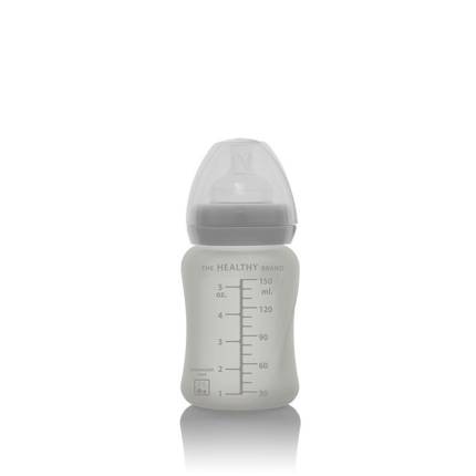 Szklana butelka ze smoczkiem S, 150 ml, szara, Everyday Baby, OUTLET