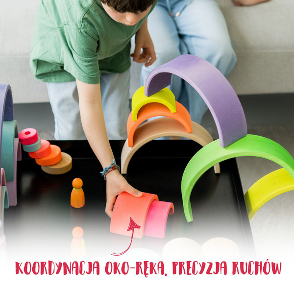 Tęcza Grimm’s 10 elementów Neon Green – drewniana tęcza Montessori dla dzieci 3+
