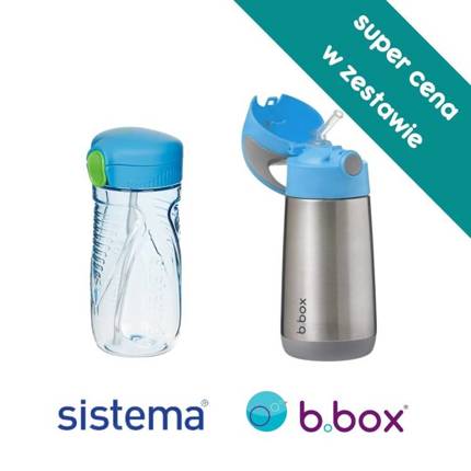 Zestaw: bidon termiczny 350 ml, Blue Slate, b.box + butelka Hydrate Quick Flip™ 520ml, niebieska, Sistema