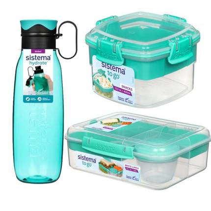 Zestaw lunchbox, śniadaniówka i butelka, kolor miętowy, Sistema 