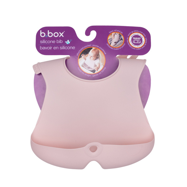 b.box Zwijany śliniak silikonowy z otwartą kieszonką – miękki śliniak dla dziecka i niemowlaka róż