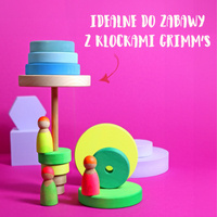 Grimm’s Przyjaciele Drewniane figurki do zabawy dla dzieci – drewniane ludziki Montessori 3 szt. Neon Pink/Green