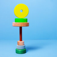 Grimm’s Wieża drewniana dla dzieci 6 krążków – wieża Montessori zabawka układanka Neon Green 1+