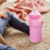 Szklana butelka ze smoczkiem M reagująca na temperaturę, 240 ml, wiśniowa, Everyday Baby