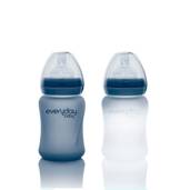Szklana butelka ze smoczkiem S reagująca na temperaturę, 150 ml, borówkowa, Everyday Baby