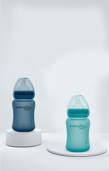 Szklana butelka ze smoczkiem S reagująca na temperaturę, 150 ml, borówkowa, Everyday Baby