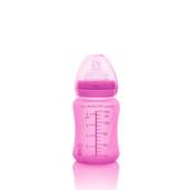 Szklana butelka ze smoczkiem S reagująca na temperaturę, 150 ml, wiśniowa, Everyday Baby