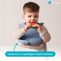 b.box Zwijany śliniak silikonowy z otwartą kieszonką – miękki śliniak dla dziecka i niemowlaka niebieski