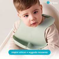 b.box Zwijany śliniak silikonowy z otwartą kieszonką – miękki śliniak dla dziecka i niemowlaka szałwia